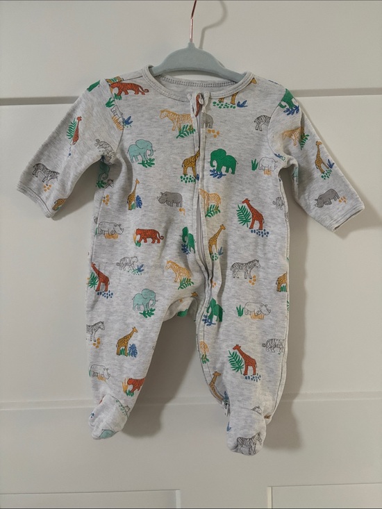 Little Me Other - Baby One-Piece Footed Pajamas in Light Gray with Multicolor Safari Animals 3M